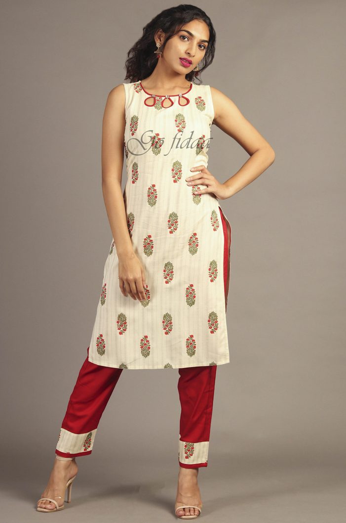 Buy Maroon White Floral Women Straight Kurta Cotton for Best Price,  Reviews, Free Shipping